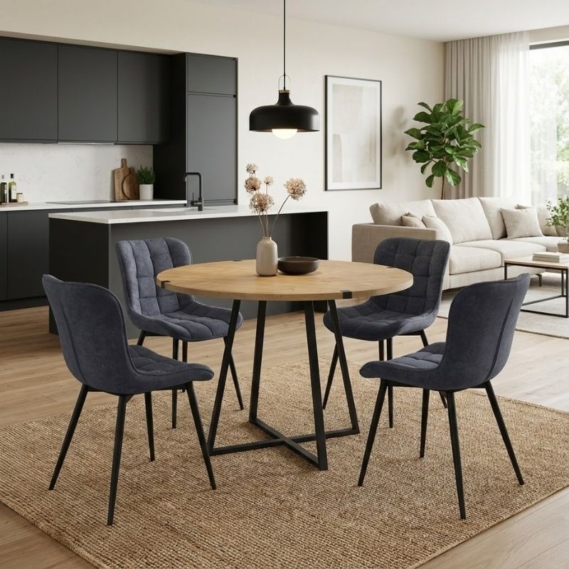 Σετ τραπεζαρία 5τμχ Rubes - Chiara Megapap χρώμα φυσικό οξιάς - ανθρακί Ø100x78εκ.