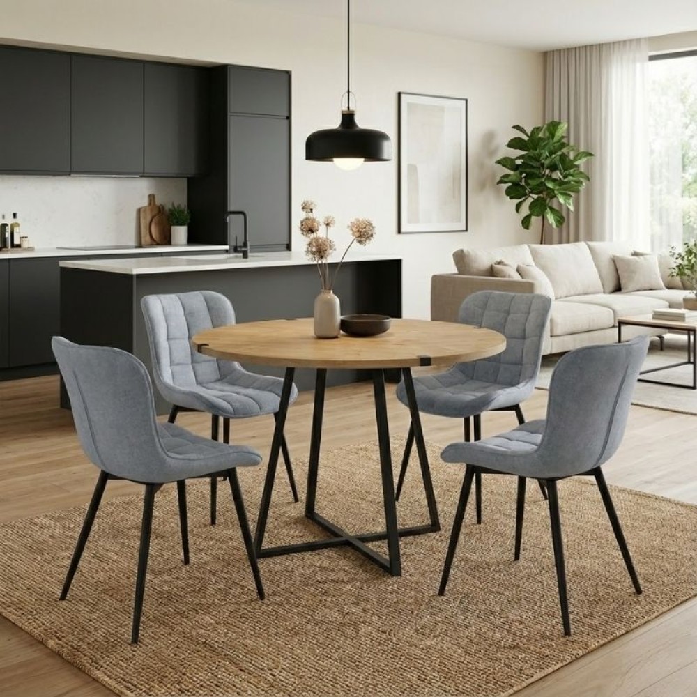 Σετ τραπεζαρία 5τμχ Rubes - Chiara Megapap χρώμα φυσικό οξιάς - γκρι Ø100x78εκ.