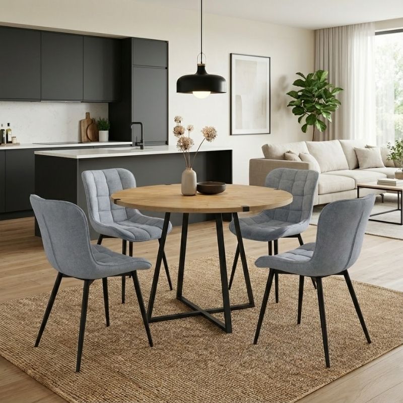 Σετ τραπεζαρία 5τμχ Rubes - Chiara Megapap χρώμα φυσικό οξιάς - γκρι Ø100x78εκ.