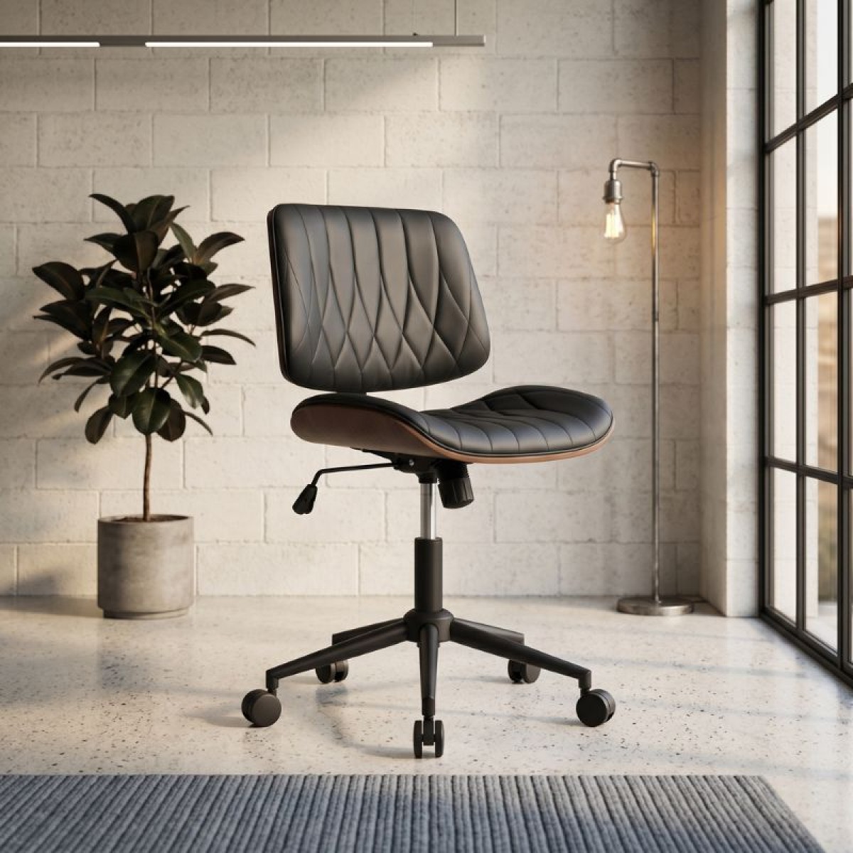 Καρέκλα γραφείου Corina Megapap από τεχνόδερμα χρώμα μαύρο 60x65x82/92εκ.