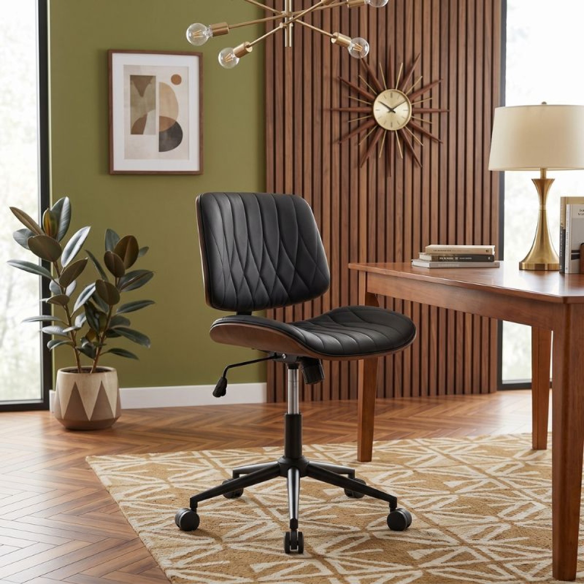 Καρέκλα γραφείου Corina Megapap από τεχνόδερμα χρώμα μαύρο 60x65x82/92εκ.