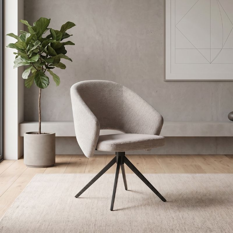 Πολυθρόνα τραπεζαρίας Milano Megapap περιστρεφόμενη χρώμα ανοιχτό μπεζ ύφασμα - μεταλλικό μαύρο πόδι 64x64x83εκ.