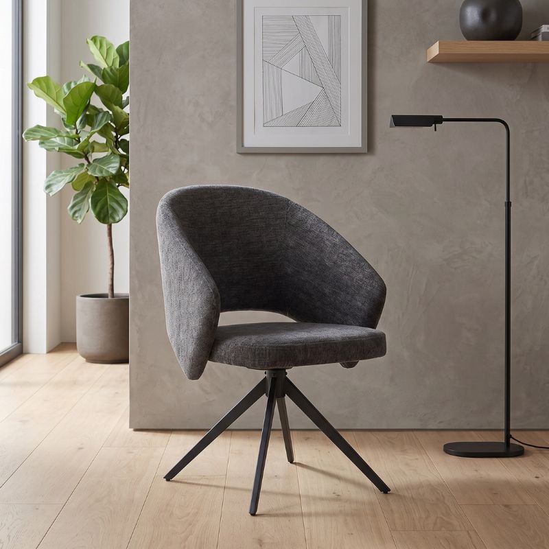 Πολυθρόνα τραπεζαρίας Milano Megapap περιστρεφόμενη χρώμα ανθρακί ύφασμα - μεταλλικό μαύρο πόδι 64x64x83εκ.