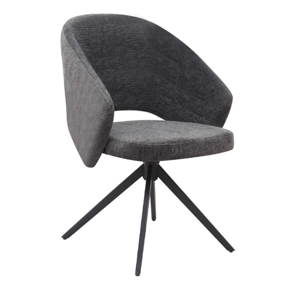 Πολυθρόνα τραπεζαρίας Milano Megapap περιστρεφόμενη χρώμα ανθρακί ύφασμα - μεταλλικό μαύρο πόδι 64x64x83εκ.