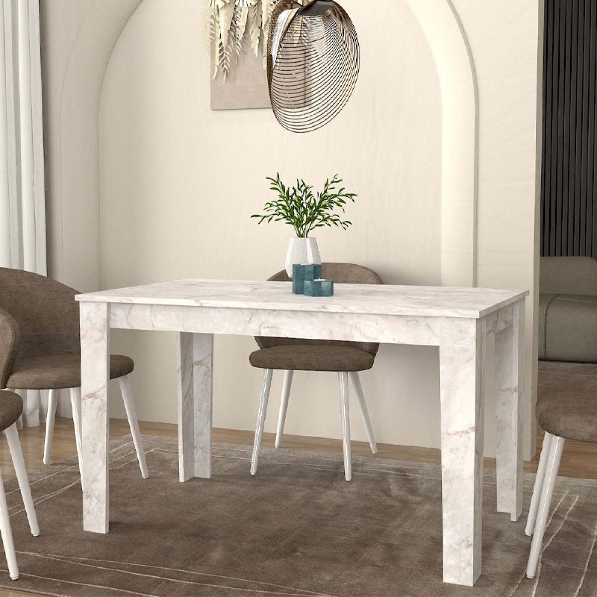 Τραπέζι Darlen Megapap χρώμα λευκό εφέ μαρμάρου 125x72x74εκ.