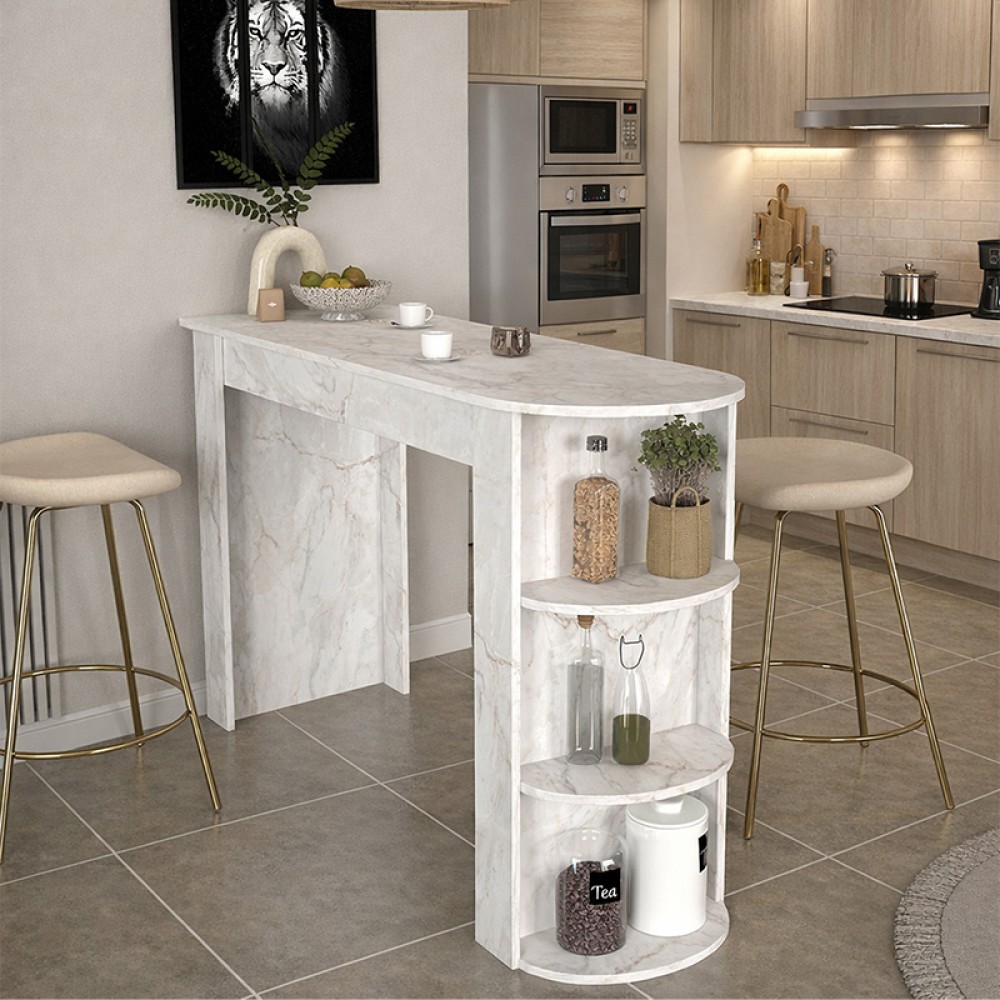 Τραπέζι μπαρ Vigne Megapap χρώμα λευκό εφέ μαρμάρου 150x51,6x101,8εκ.