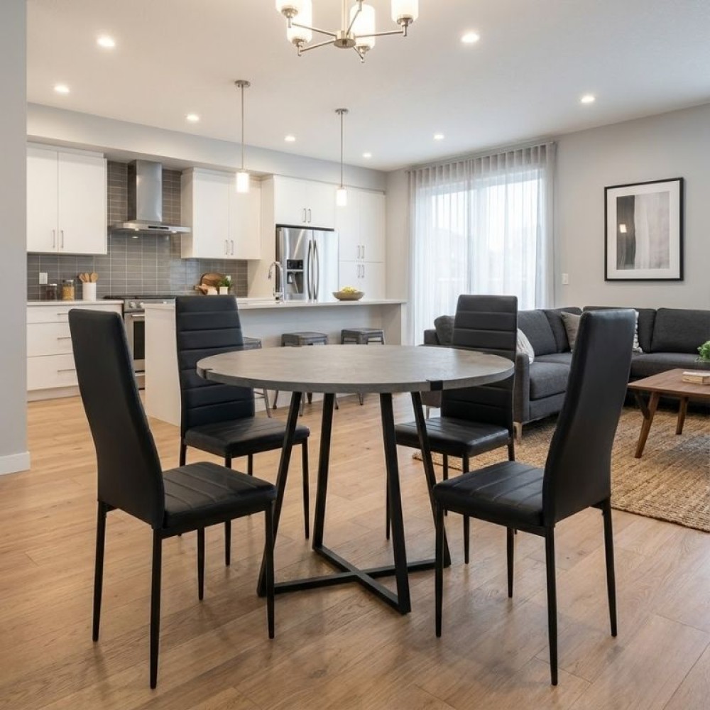 Σετ τραπεζαρία 5τμχ Rubes - Rosa Megapap χρώμα γκρι σκυροδέματος - μαύρο Ø100x78εκ.