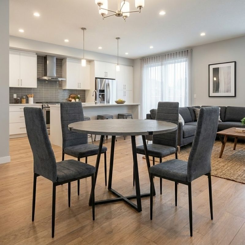 Σετ τραπεζαρία 5τμχ Rubes - Rosa Megapap χρώμα γκρι σκυροδέματος - γκρι Ø100x78εκ.