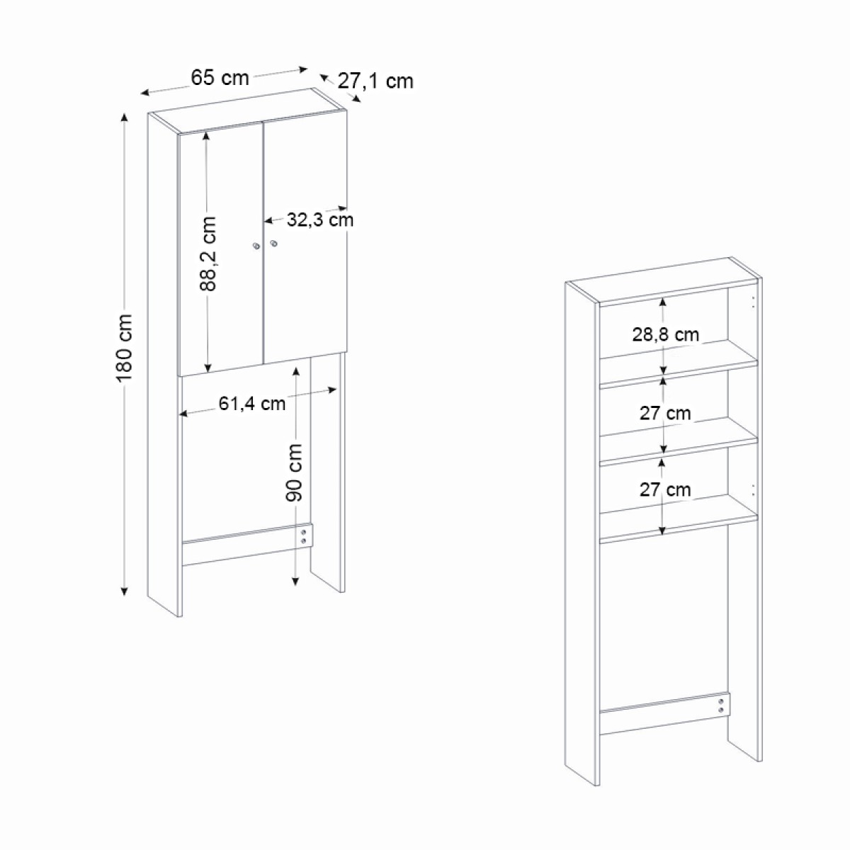 Έπιπλο πλυντηρίου Romme Megapap χρώμα λευκό εφέ μαρμάρου 65x27,1x180εκ.