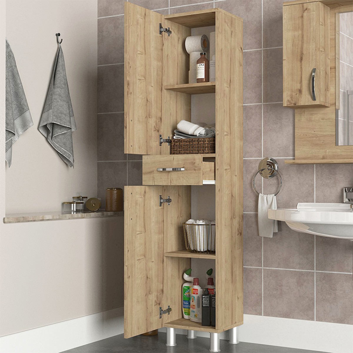 Ντουλάπι κουζίνας - μπάνιου Selina Megapap χρώμα sapphire oak 35x31x179εκ.