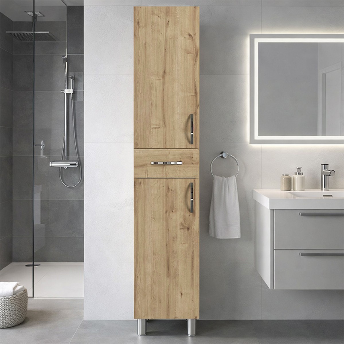 Ντουλάπι κουζίνας - μπάνιου Selina Megapap χρώμα sapphire oak 35x31x179εκ.