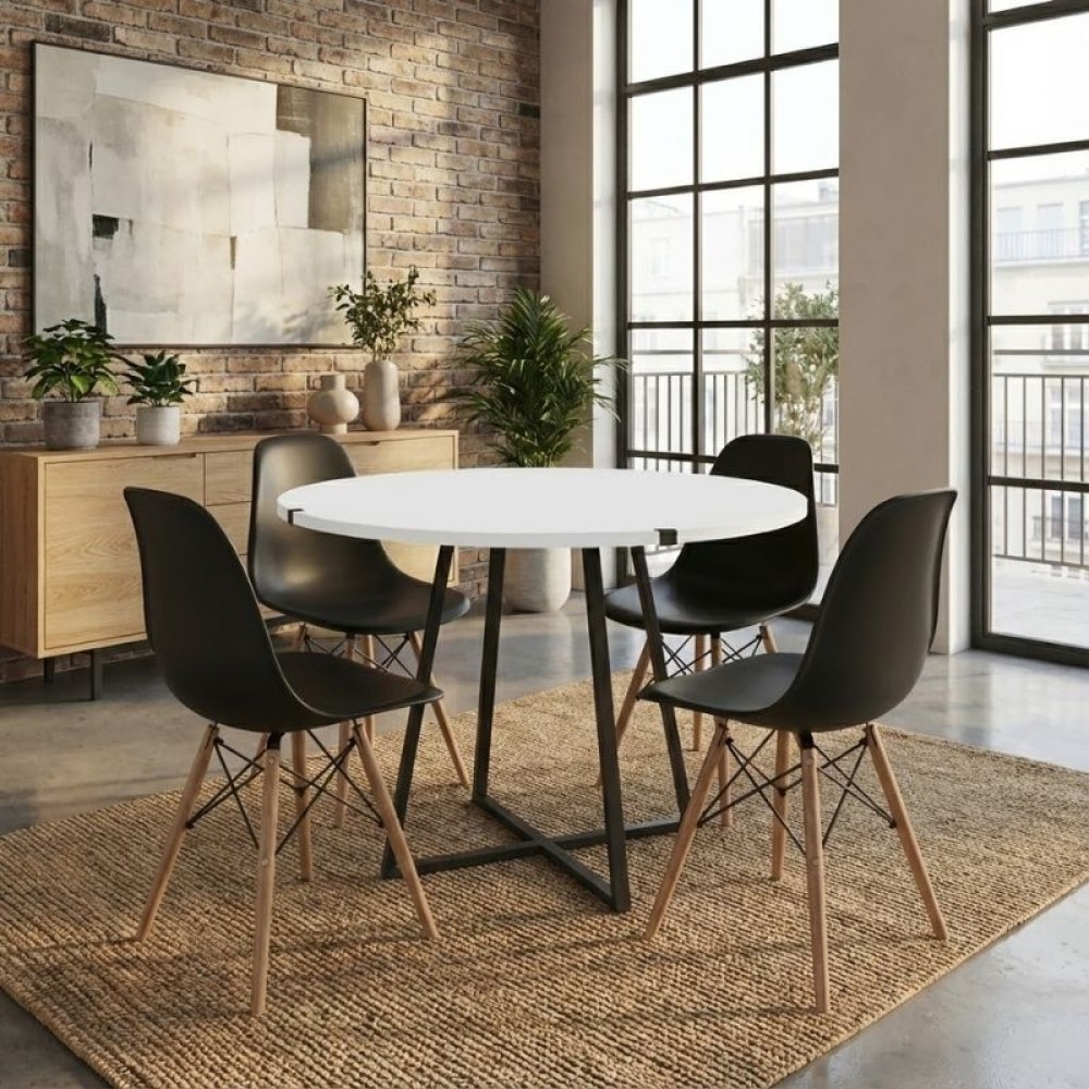 Σετ τραπεζαρία 5τμχ Rubes - Nova Megapap χρώμα λευκό - μαύρο Ø100x78εκ.