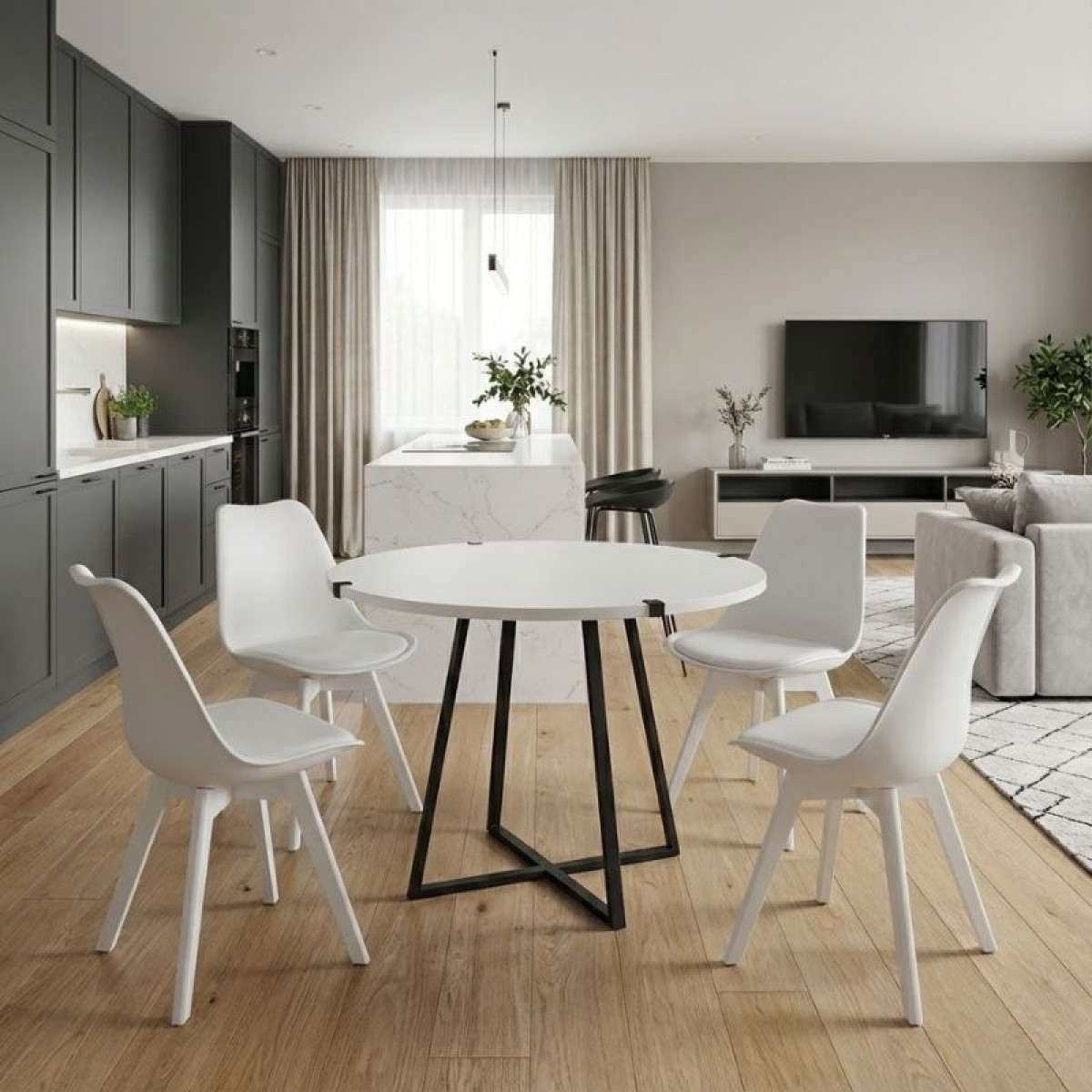 Σετ τραπεζαρία 5τμχ Rubes - Viva Megapap χρώμα λευκό Ø100x78εκ.