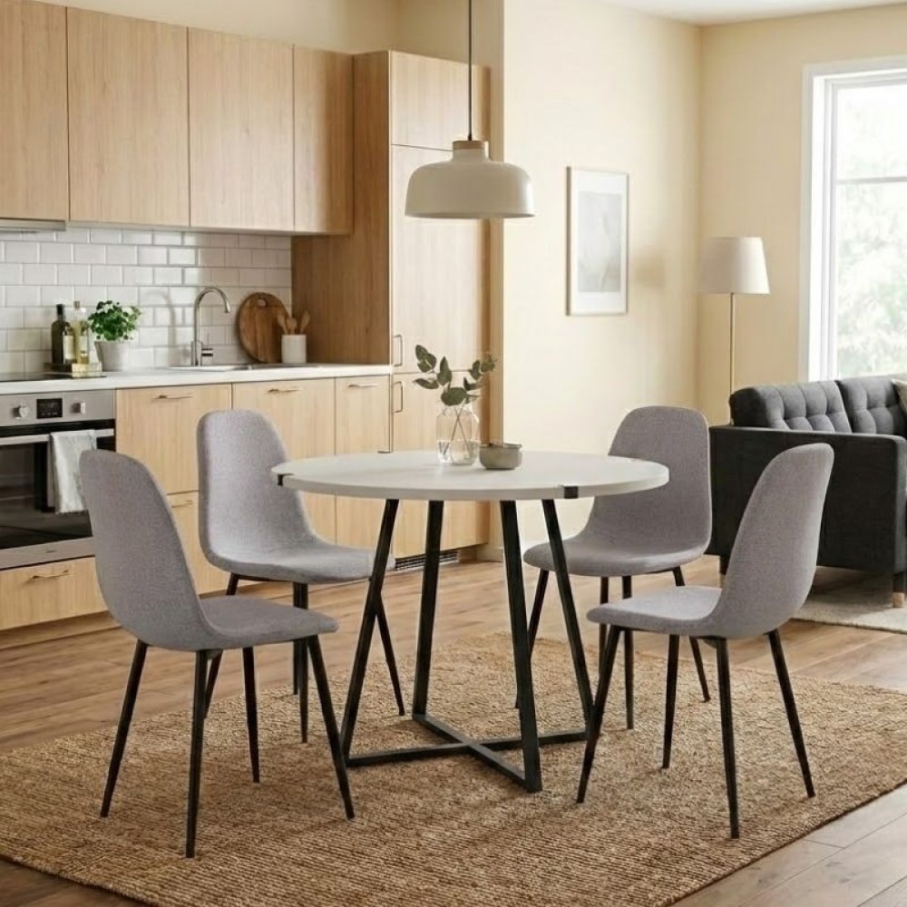 Σετ τραπεζαρία 5τμχ Rubes - Iris Megapap χρώμα λευκό - ανοιχτό μπεζ Ø100x78εκ.