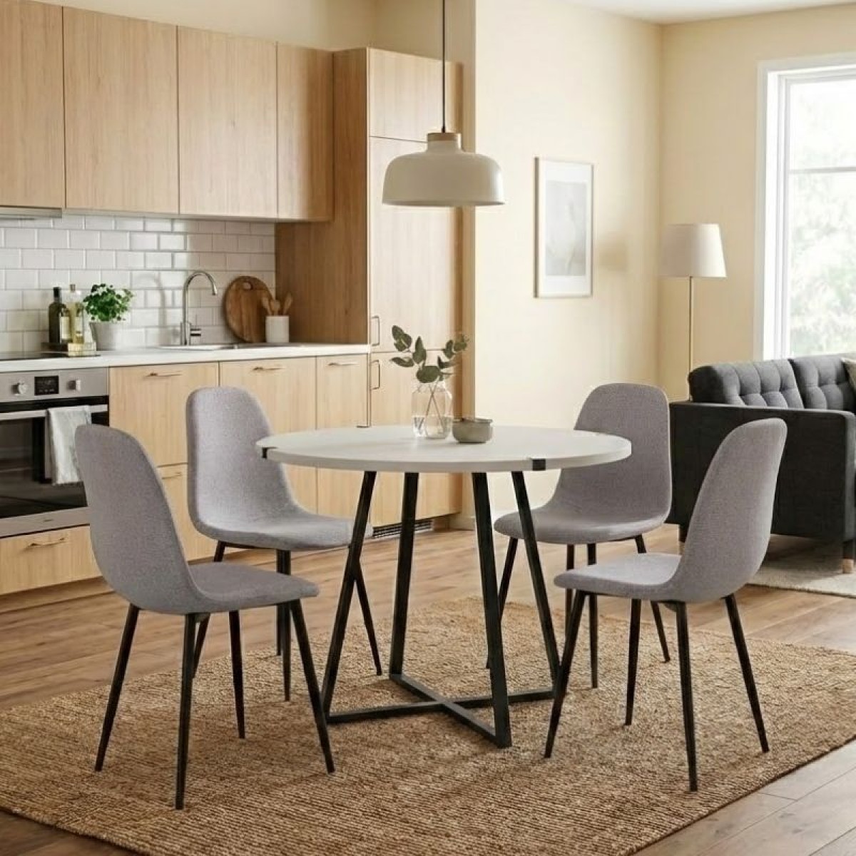 Σετ τραπεζαρία 5τμχ Rubes - Iris Megapap χρώμα λευκό - ανοιχτό μπεζ Ø100x78εκ.