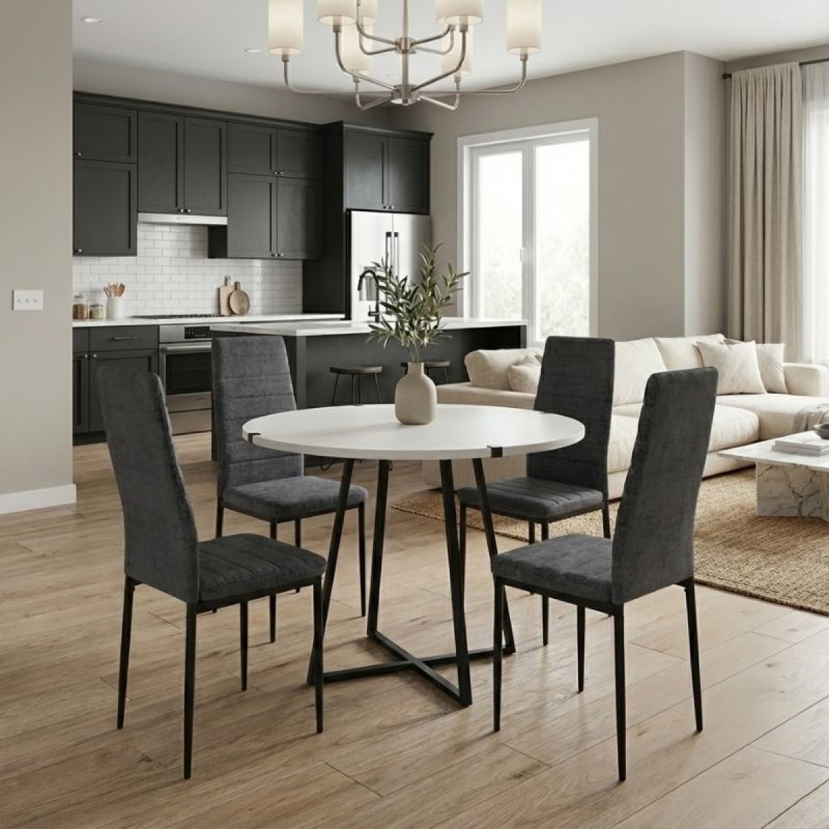 Σετ τραπεζαρία 5τμχ Rubes - Rosa Megapap χρώμα λευκό - γκρι Ø100x78εκ.