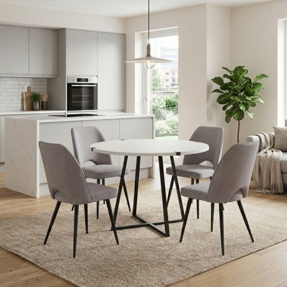 Σετ τραπεζαρία 5τμχ Rubes - Christy Megapap χρώμα λευκό - ανοιχτό μπεζ Ø100x78εκ.