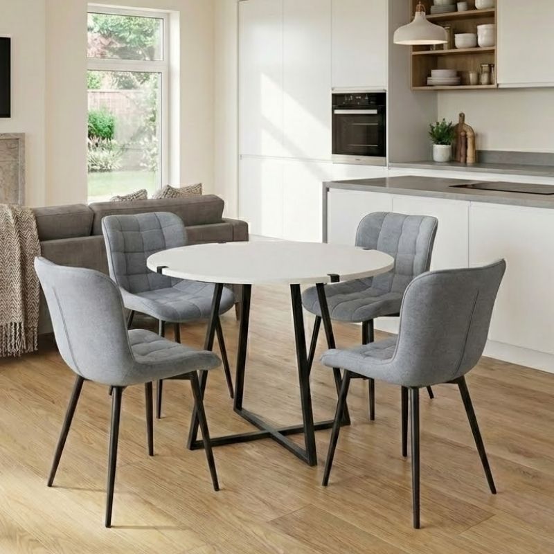 Σετ τραπεζαρία 5τμχ Rubes - Chiara Megapap χρώμα λευκό - γκρι Ø100x78εκ.