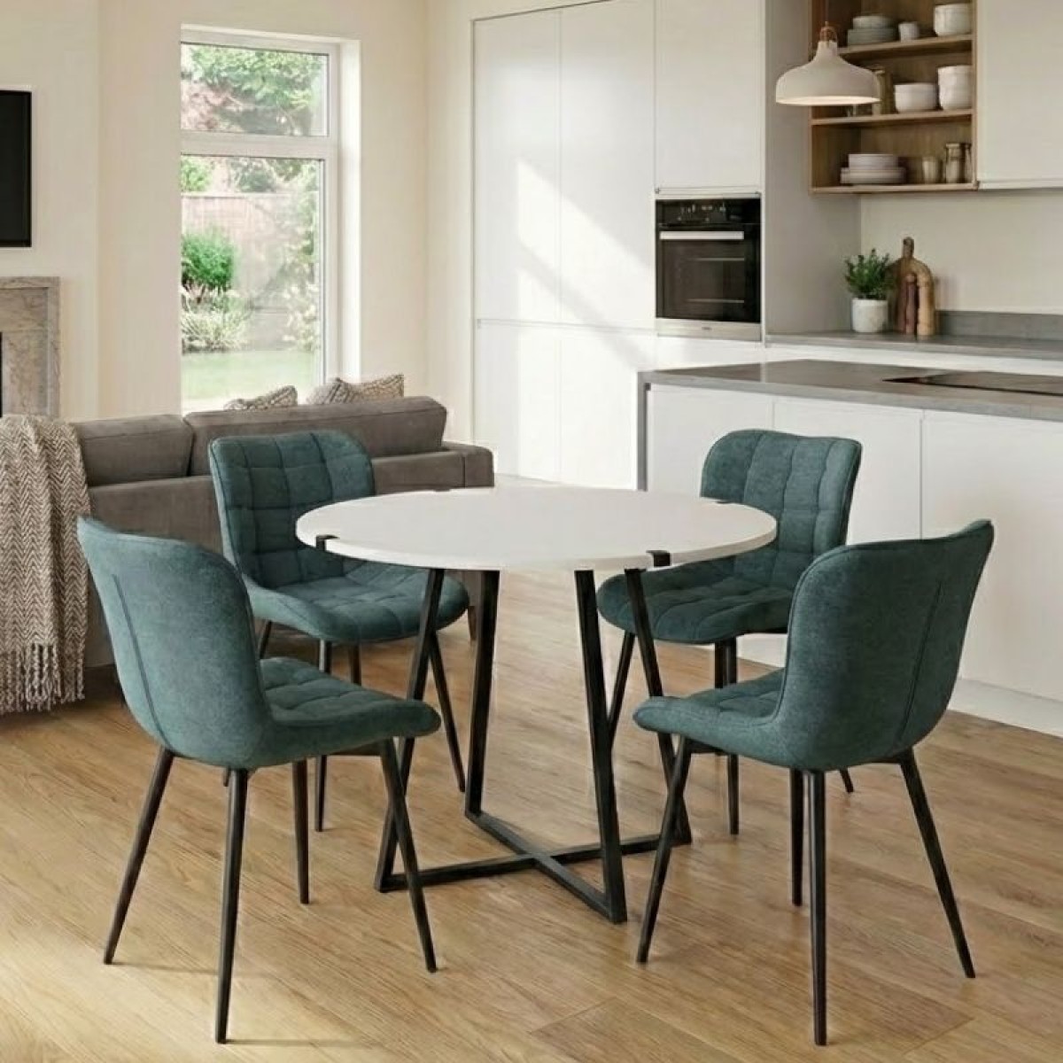 Σετ τραπεζαρία 5τμχ Rubes - Chiara Megapap χρώμα λευκό - πράσινο Ø100x78εκ.