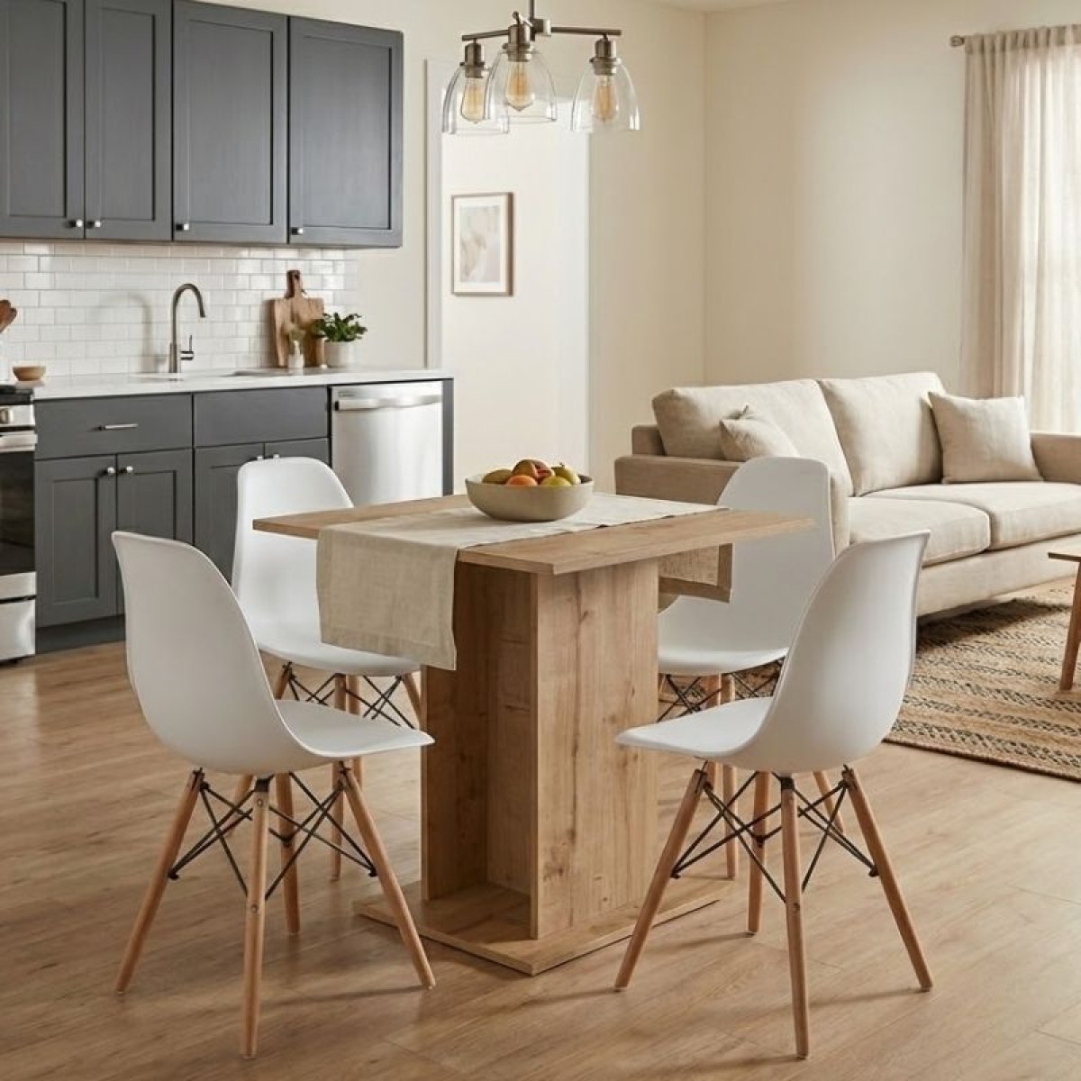 Σετ τραπεζαρία 5τμχ Allos - Nova Megapap χρώμα sapphire oak - λευκό 75x75x77εκ.