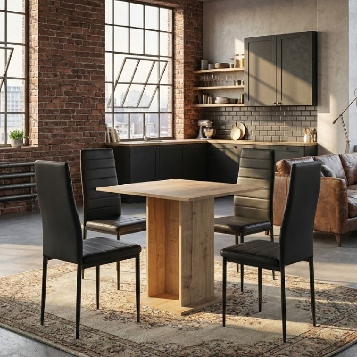 Σετ τραπεζαρία 5τμχ Allos - Rosa Megapap χρώμα sapphire oak - μαύρο 75x75x77εκ.