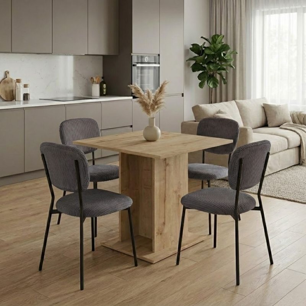 Σετ τραπεζαρία 5τμχ Allos - Kevin Megapap χρώμα sapphire oak - γκρι 75x75x77εκ.