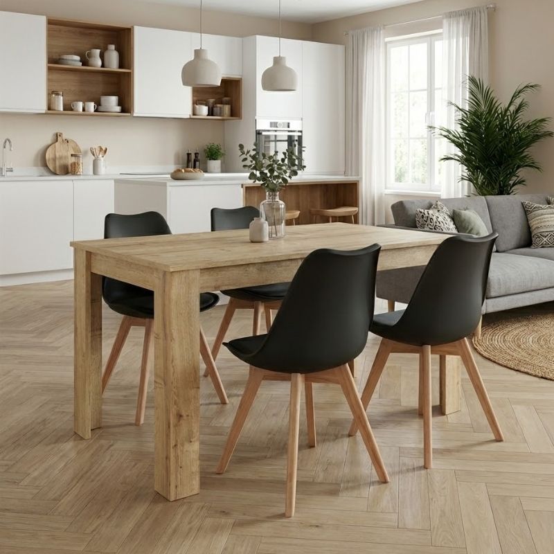 Σετ τραπεζαρία 5τμχ Darlen - Viva Megapap χρώμα sapphire oak - μαύρο/φυσικό πόδι 125x72x74εκ.