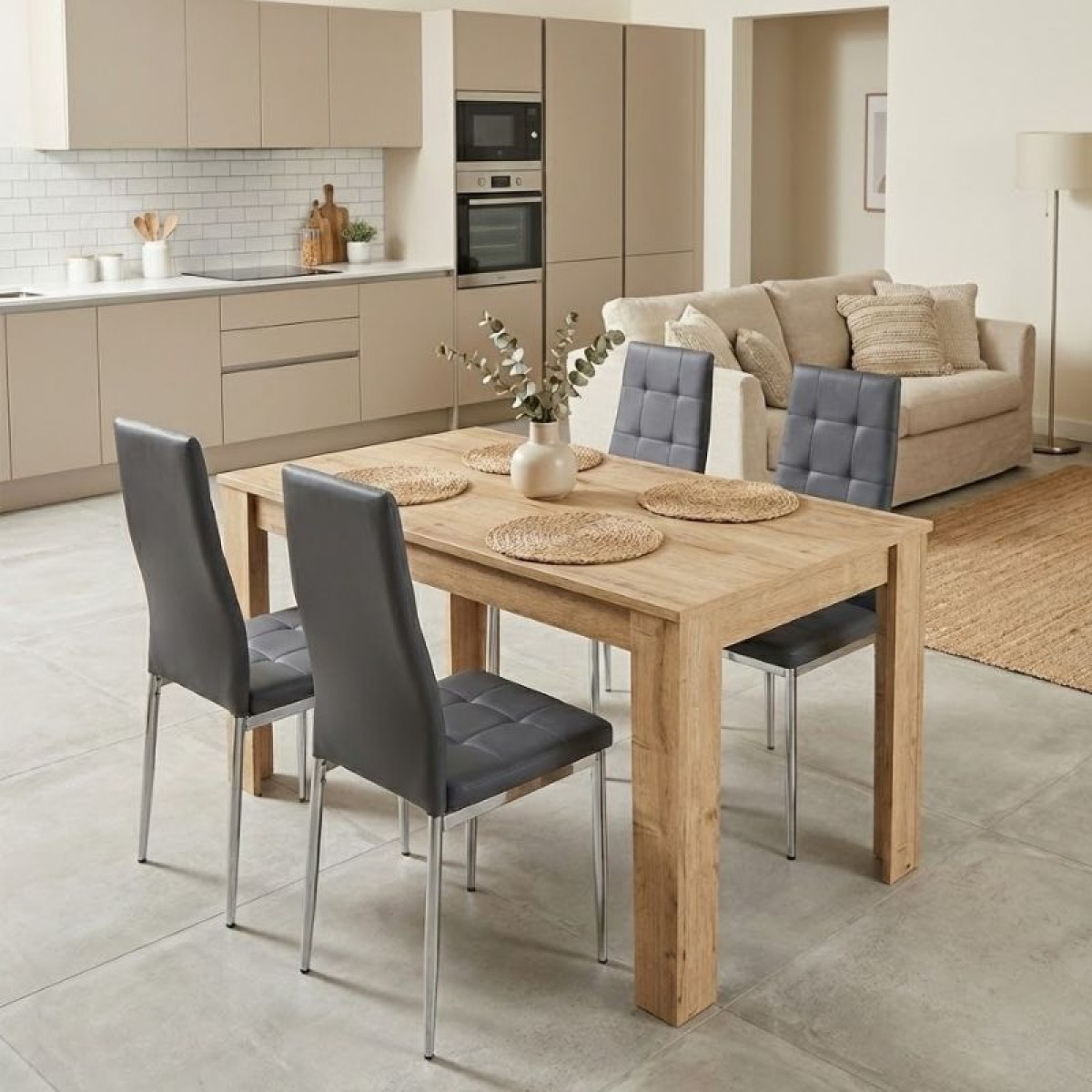 Σετ τραπεζαρία 5τμχ Darlen - Rosa Megapap χρώμα sapphire oak - γκρι/χρωμίου πόδι 125x72x74εκ.