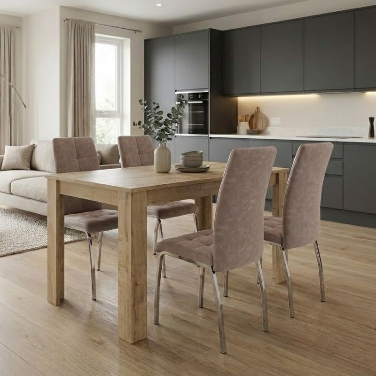 Σετ τραπεζαρία 5τμχ Darlen - Alma Megapap χρώμα sapphire oak - μπεζ 125x72x74εκ.