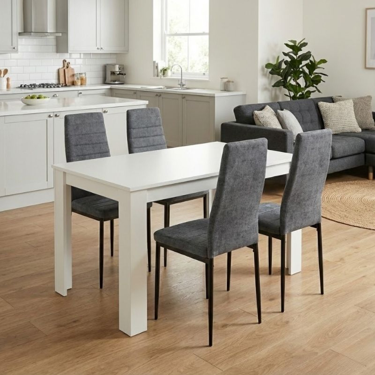 Σετ τραπεζαρία 5τμχ Darlen - Rosa Megapap χρώμα λευκό - γκρι 125x72x74εκ.