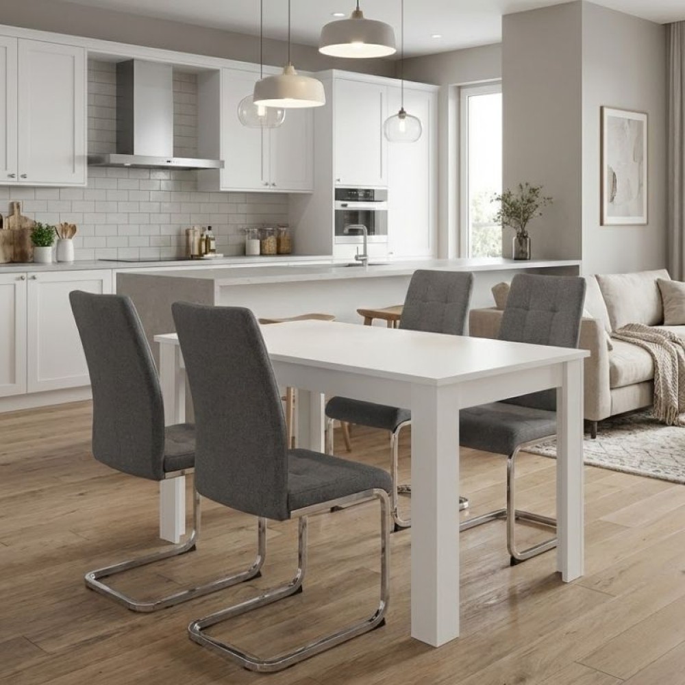 Σετ τραπεζαρία 5τμχ Darlen - Laura Megapap χρώμα λευκό - γκρι 125x72x74εκ.