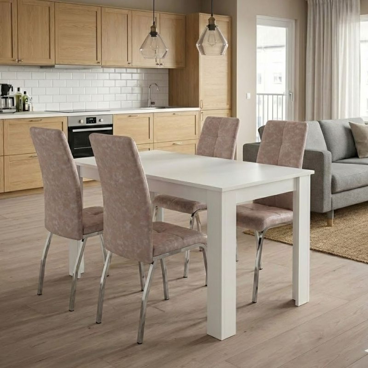 Σετ τραπεζαρία 5τμχ Darlen - Alma Megapap χρώμα λευκό - μπεζ 125x72x74εκ.