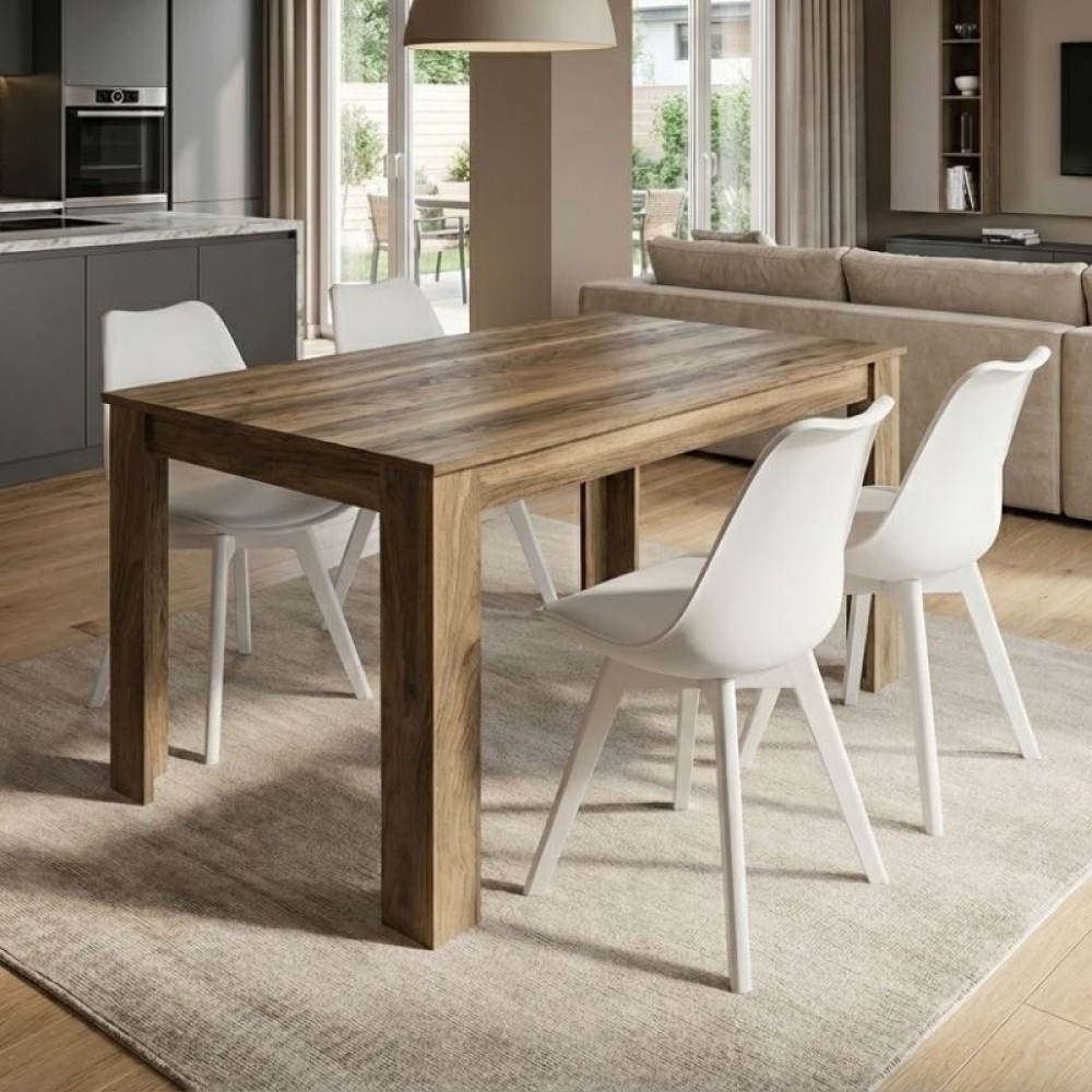 Σετ τραπεζαρία 5τμχ Darlen - Viva Megapap χρώμα καρυδί - λευκό 125x72x74εκ.