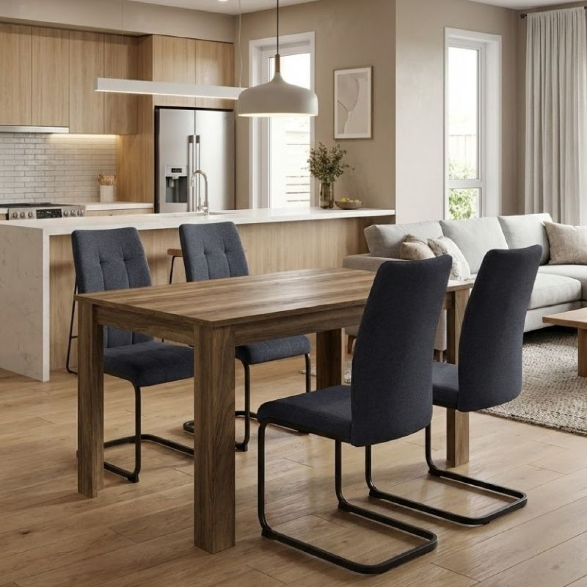 Σετ τραπεζαρία 5τμχ Darlen - Laura Megapap χρώμα καρυδί - ανθρακί 125x72x74εκ.