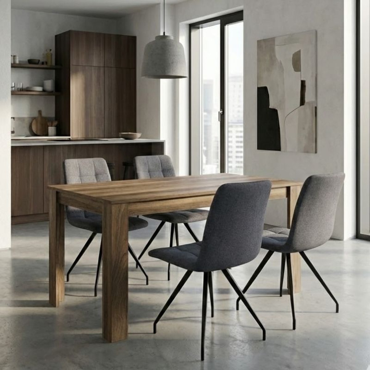 Σετ τραπεζαρία 5τμχ Darlen - Bianca Megapap χρώμα καρυδί - γκρι 125x72x74εκ.