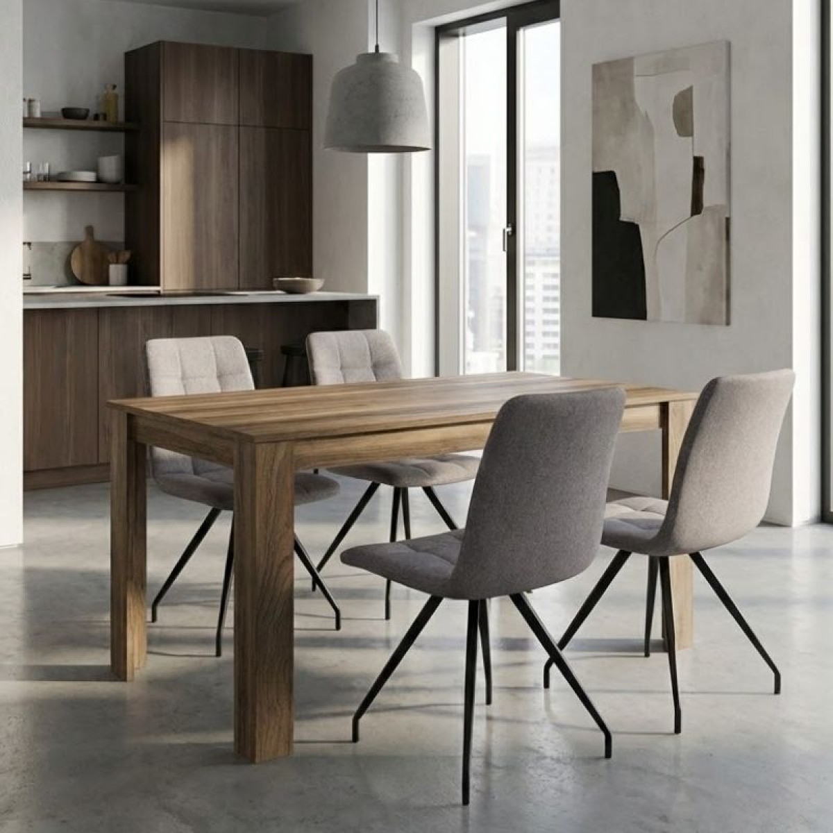 Σετ τραπεζαρία 5τμχ Darlen - Bianca Megapap χρώμα καρυδί - ανοιχτό μπεζ 125x72x74εκ.