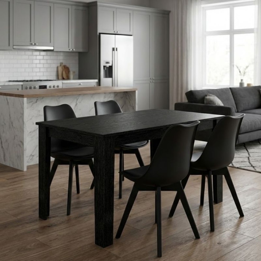 Σετ τραπεζαρία 5τμχ Darlen - Viva Megapap χρώμα sencron black - μαύρο 125x72x74εκ.