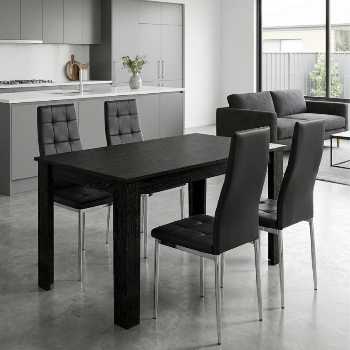 Σετ τραπεζαρία 5τμχ Darlen - Rosa Megapap χρώμα sencron black - μαύρο/χρωμίου πόδι 125x72x74εκ.