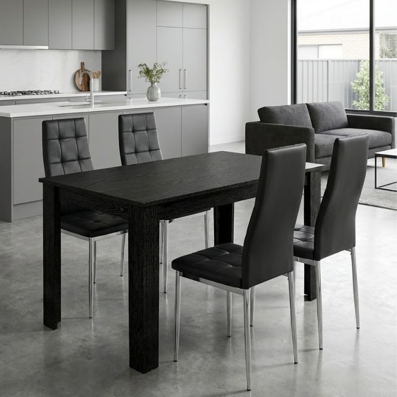 Σετ τραπεζαρία 5τμχ Darlen - Rosa Megapap χρώμα sencron black - μαύρο/χρωμίου πόδι 125x72x74εκ.