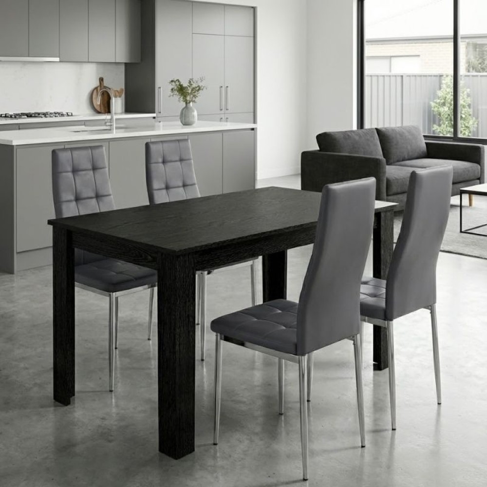 Σετ τραπεζαρία 5τμχ Darlen - Rosa Megapap χρώμα sencron black - γκρι/χρωμίου πόδι 125x72x74εκ.