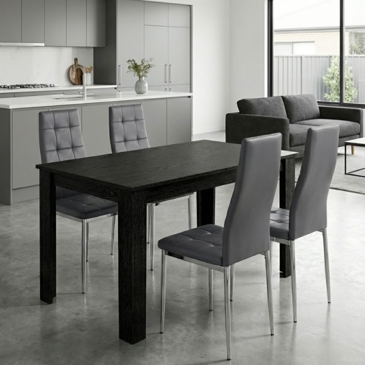 Σετ τραπεζαρία 5τμχ Darlen - Rosa Megapap χρώμα sencron black - γκρι/χρωμίου πόδι 125x72x74εκ.