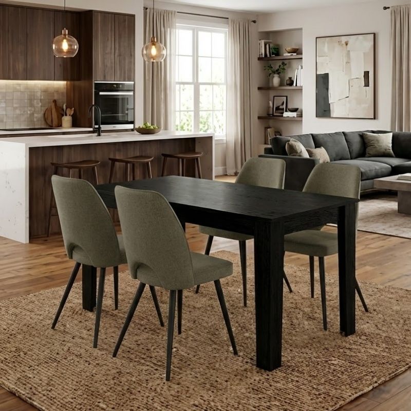 Σετ τραπεζαρία 5τμχ Darlen - Christy Megapap χρώμα sencron black - λαδί 125x72x74εκ.