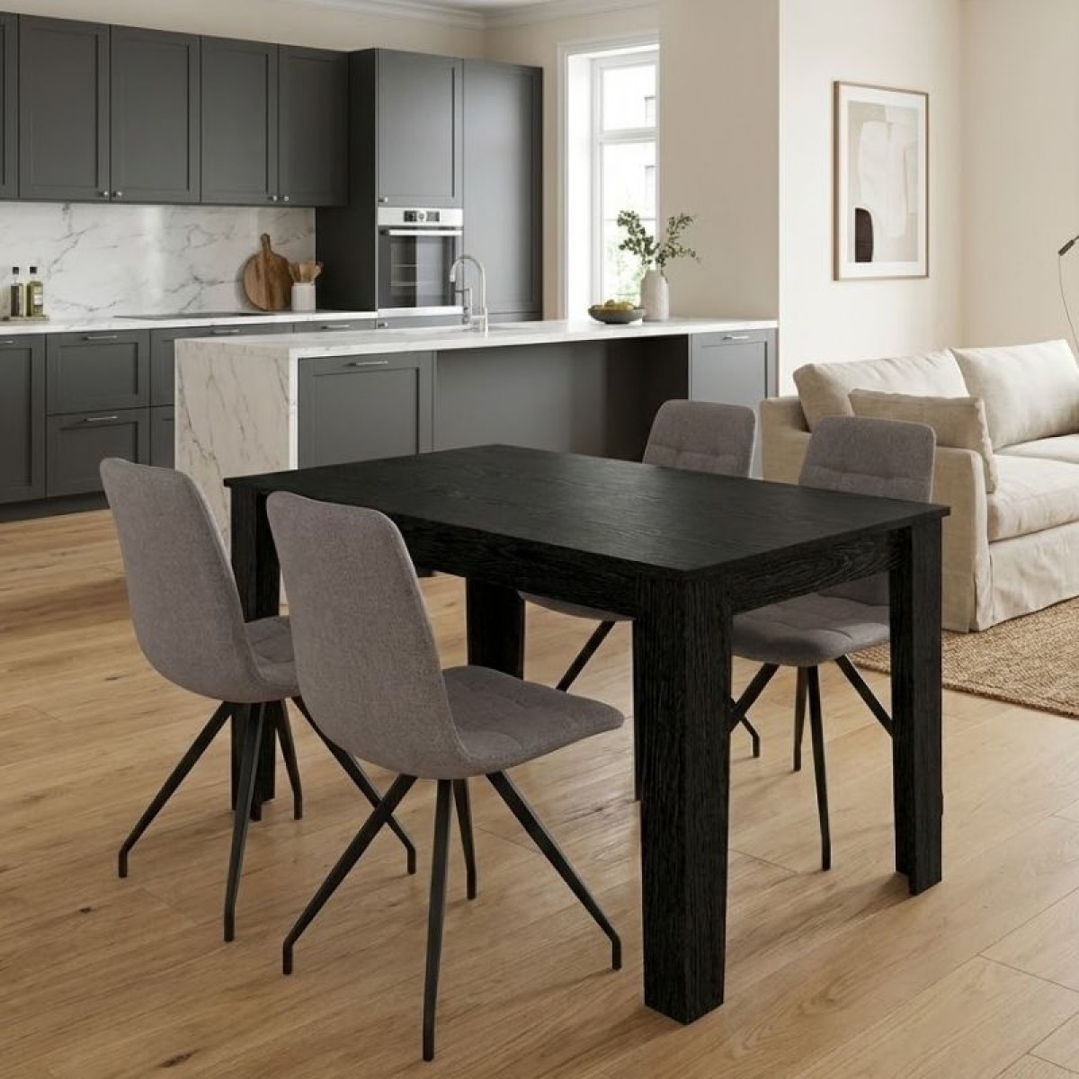 Σετ τραπεζαρία 5τμχ Darlen - Bianca Megapap χρώμα sencron black - ανοιχτό μπεζ 125x72x74εκ.