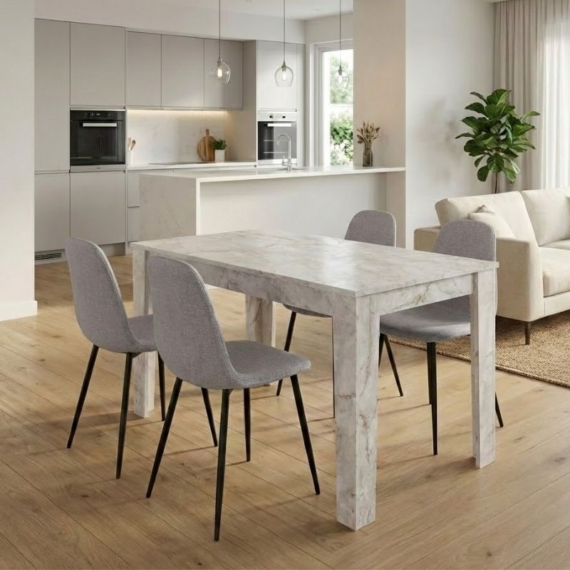 Σετ τραπεζαρία 5τμχ Darlen - Iris Megapap χρώμα λευκό εφέ μαρμάρου - ανοιχτό μπεζ 125x72x74εκ.