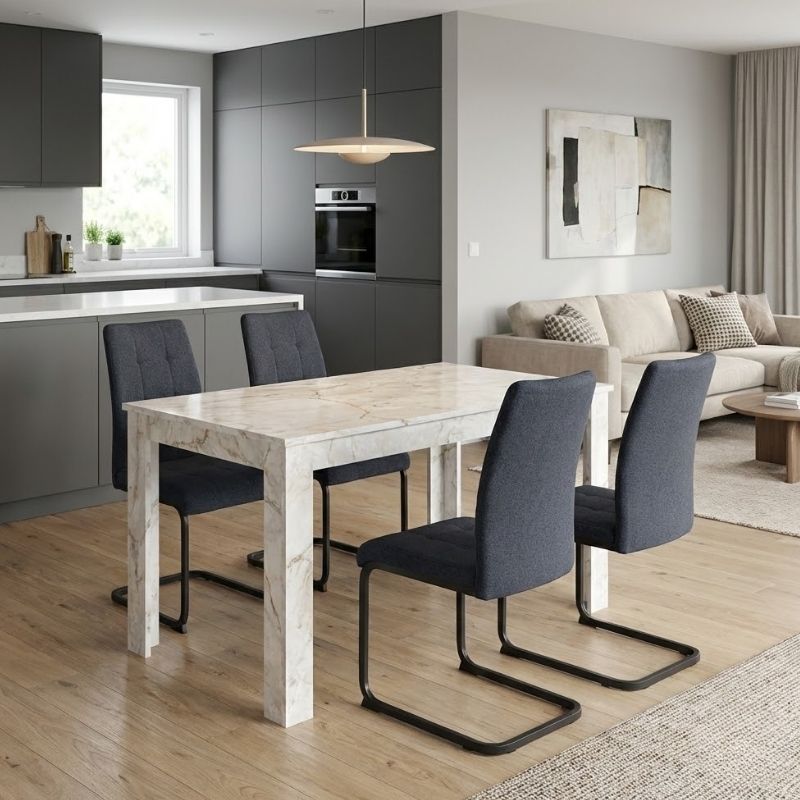 Σετ τραπεζαρία 5τμχ Darlen - Laura Megapap χρώμα λευκό εφέ μαρμάρου - ανθρακί 125x72x74εκ.