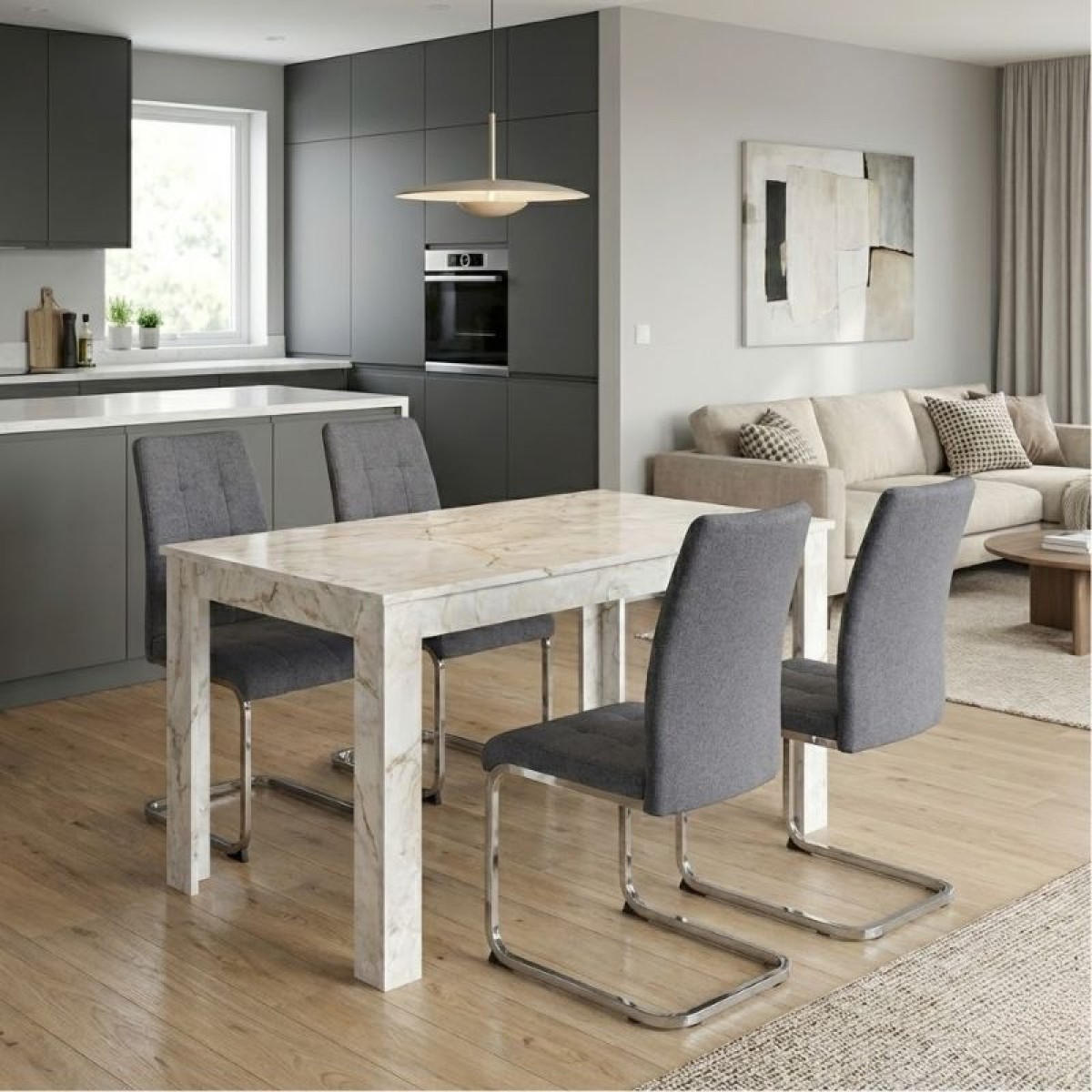 Σετ τραπεζαρία 5τμχ Darlen - Laura Megapap χρώμα λευκό εφέ μαρμάρου - γκρι 125x72x74εκ.