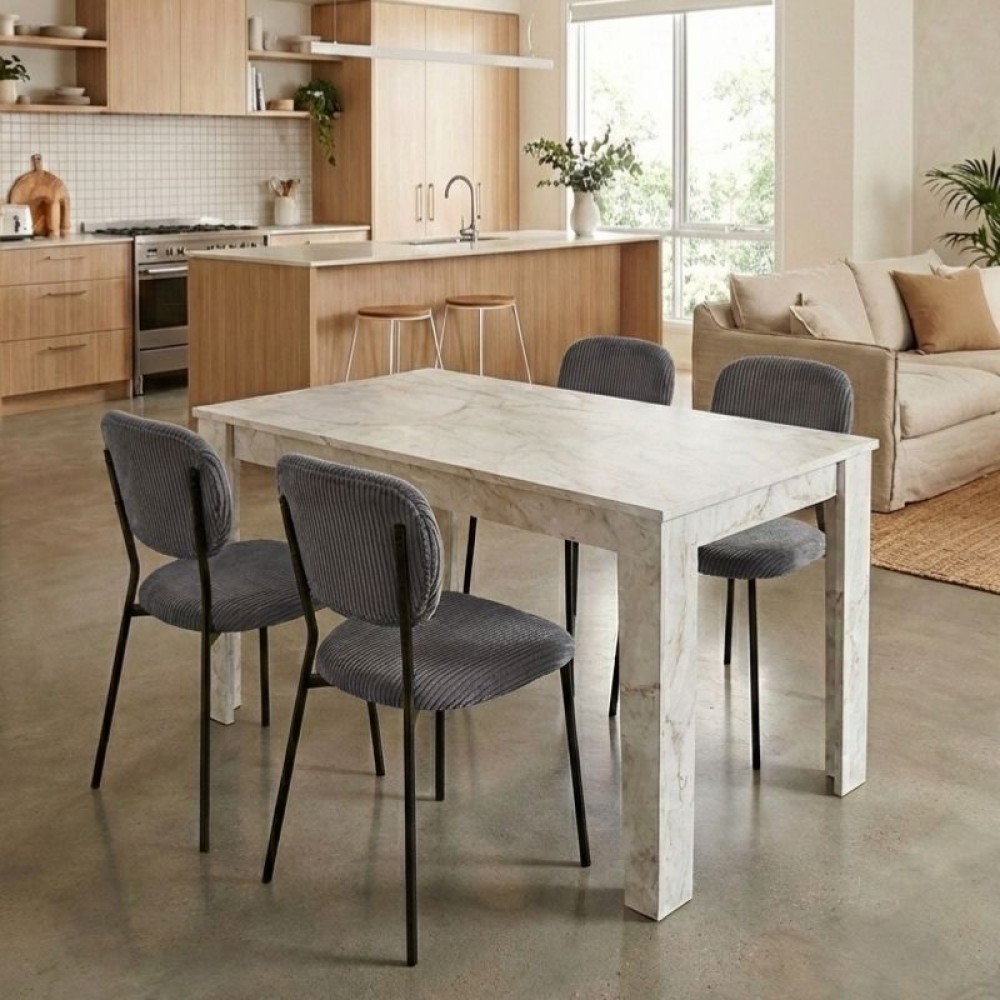 Σετ τραπεζαρία 5τμχ Darlen - Kevin Megapap χρώμα λευκό εφέ μαρμάρου - γκρι 125x72x74εκ.