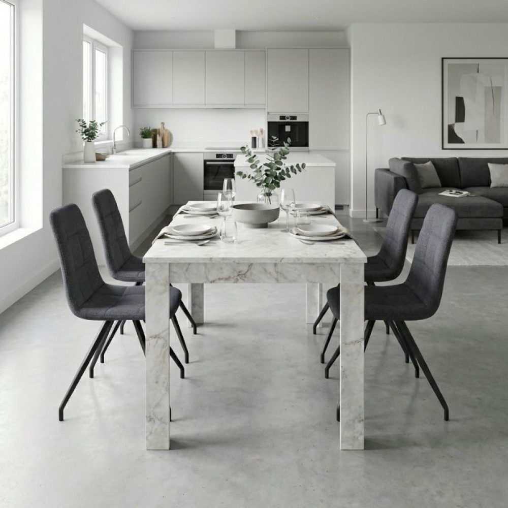 Σετ τραπεζαρία 5τμχ Darlen - Bianca Megapap χρώμα λευκό εφέ μαρμάρου - γκρι 125x72x74εκ.