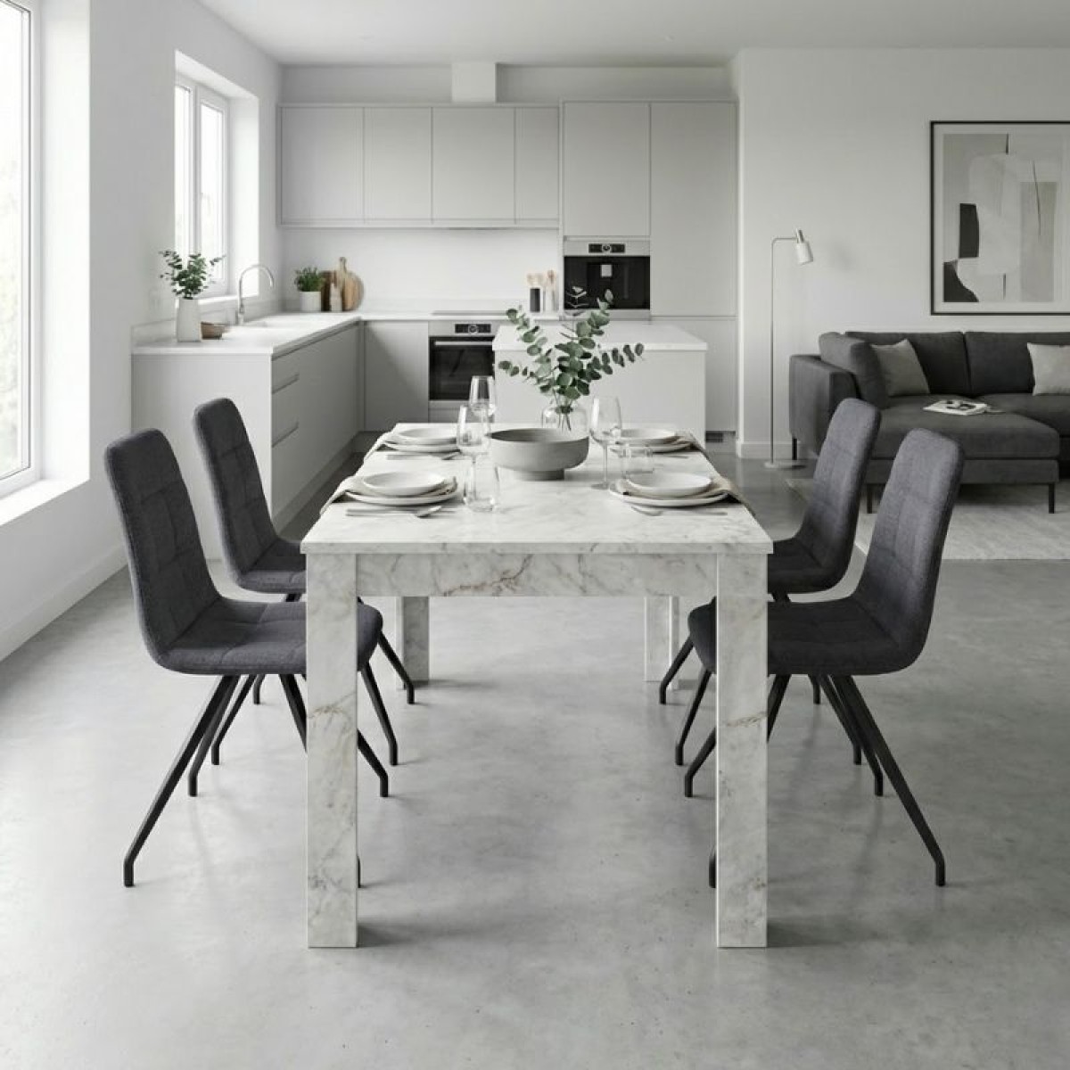 Σετ τραπεζαρία 5τμχ Darlen - Bianca Megapap χρώμα λευκό εφέ μαρμάρου - γκρι 125x72x74εκ.