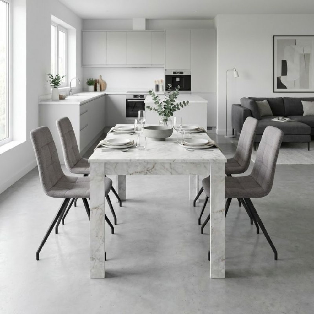 Σετ τραπεζαρία 5τμχ Darlen - Bianca Megapap χρώμα λευκό εφέ μαρμάρου - ανοιχτό μπεζ 125x72x74εκ.